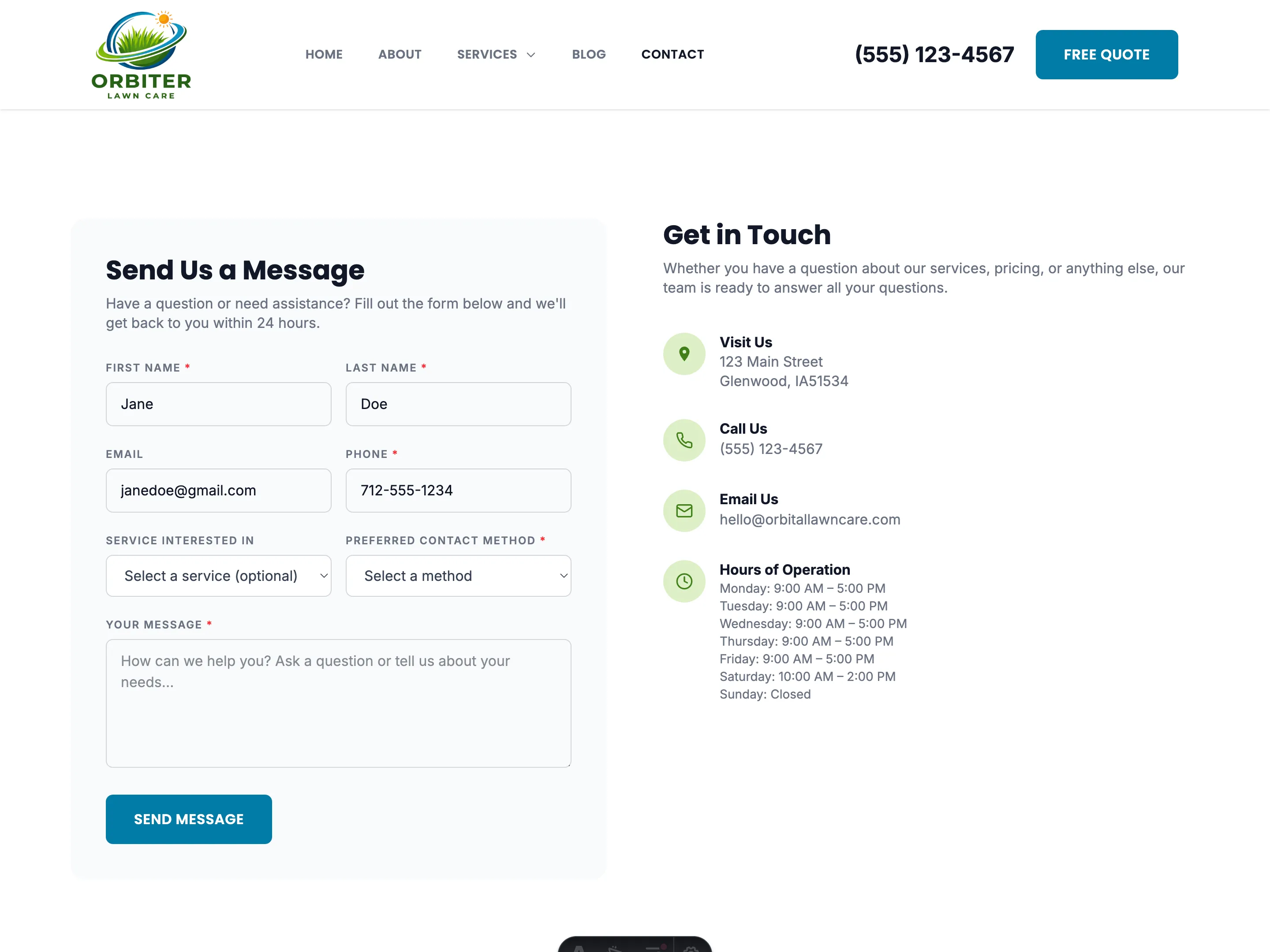 Orbiter Lawn Care contact form — step 4